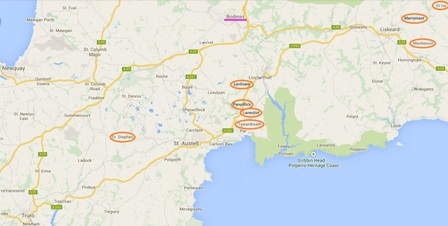 mid and east cornwall map